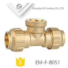 EM-F-B051 3 Way Brass Tee Spain Diameter Female thread and Compression Pipe fitting